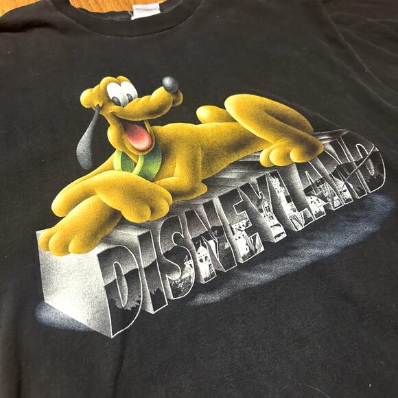 Mickey Inc Vintage Pluto Disneyland Graphic Tee Adult Size Large Black Faded - Picture 2 of 5